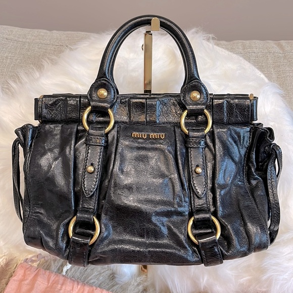 Miu Miu Bags Euc Miu Miu Mini Bow Bag Vitello Blue Leather W Dust